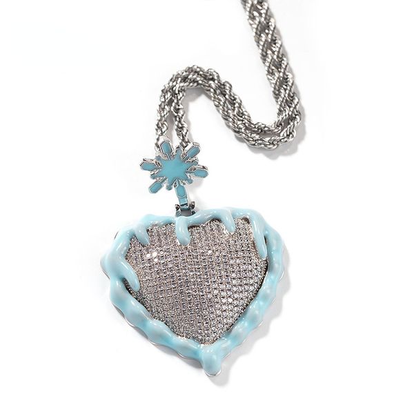 Bijoux en laiton tendance, pendentif en forme de cœur en Zircon, brille dans la nuit, glace et feu, collier pull