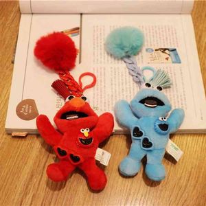 LLavero de muñeco de peluche con colgante de muñeco de peluche de ELMO de Barrio Sésamo de dibujos animados a la moda para bolso de mujer, dijes, decoración de llaves de coche, llaveros