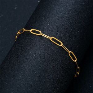 Bracelet Punk en or jaune 14 carats pour hommes et femmes, chaîne à maillons en trombone de 4mm de largeur, bijoux tendance, 2024