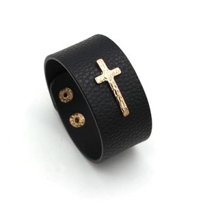 Trendy charme metaal kruis Jezus zwart pu lederen armband sieraden accessoires