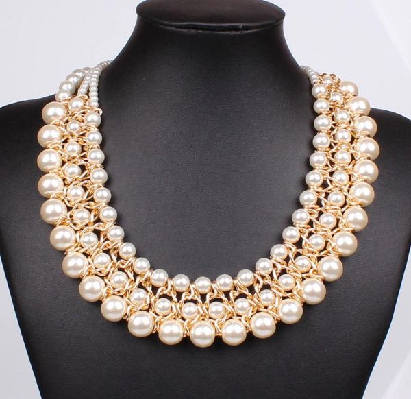 Collier de déclaration classique à la mode Multi brin 3 couches de perles colliers de perles mode femmes déclaration collier ras du cou bijoux 8975610
