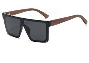 Gafas de montura grande conectadas a la moda, gafas de sol de bambú y madera, gafas de sol polarizadas retro para hombre