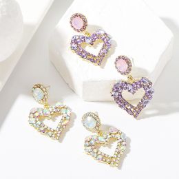 À la mode cristal violet amour coeur boucles d'oreilles pendantes pour les femmes élégante mode géométrique fête Pendiente