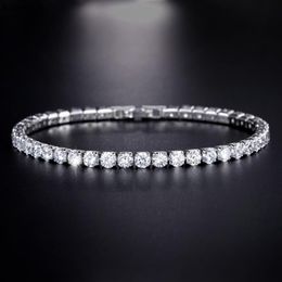 Moda cristales mujeres pulseras joyería 925 plata esterlina CZ tenis pulsera cadenas boda moda diamantes de imitación joyería señoras P233W