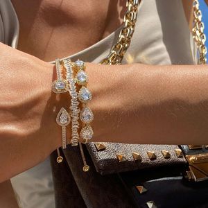 Bracelet ouvert réglable en zircone cubique pour femmes, tendance, couleur or, bijoux de mariage, cadeaux d'anniversaire, 2023