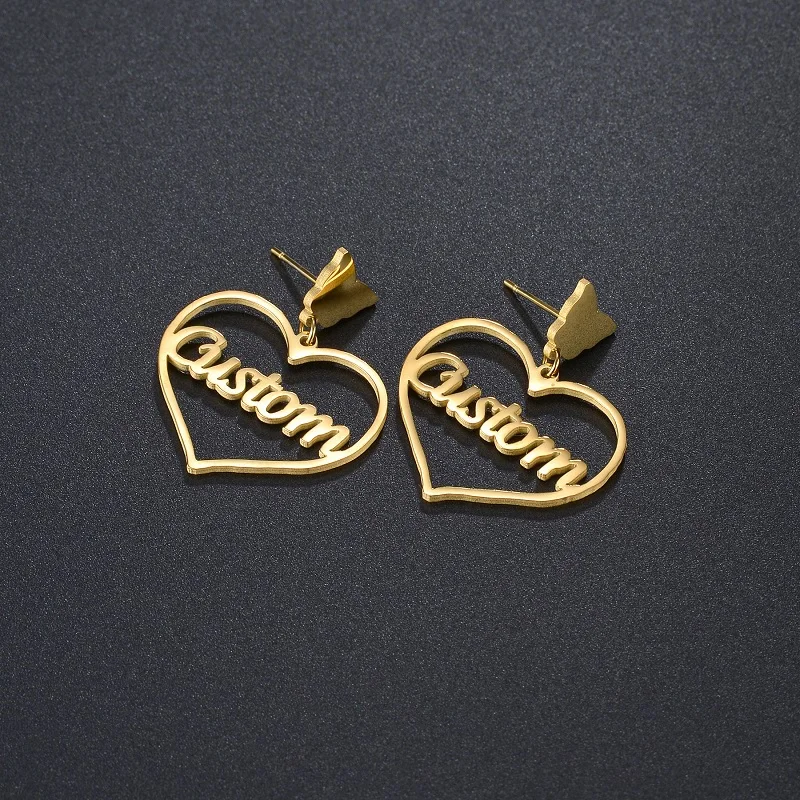 Trendy Customized Name Butterfly Stud Earrings for Women Heart Pendant Letter Earrings Lover Birthday Gift Personalized Jewelry
