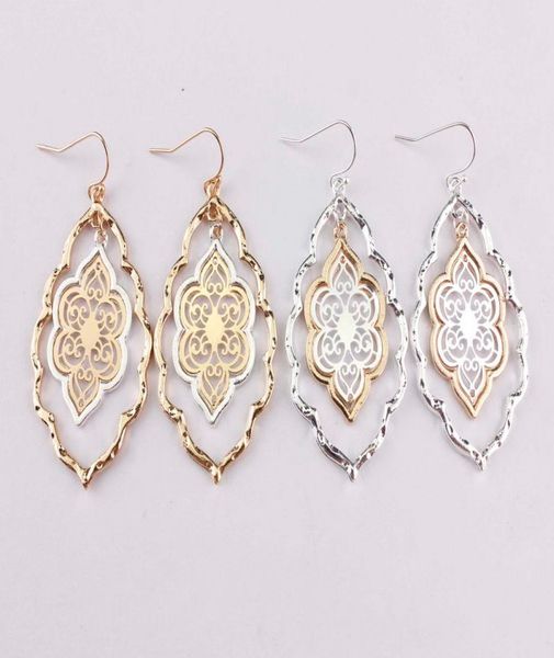 Trendy Cut Out Office Maroc Chandelier Chandelier Filigree Two Tone Cadre Drop Boucles d'oreilles pour les boucles d'oreilles pour femmes8471870