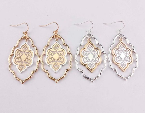 Boucles d'oreilles pendantes pour femmes, lustre marocain découpé à la mode, filigrane, cadre bicolore, boucles d'oreilles pendantes, 5128438