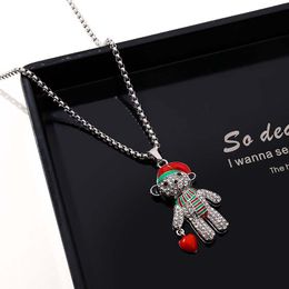 Trendy schattige volledige diamanten kerstbeer ketting dames springerige hiphop hanger nieuwe ketting sieraden