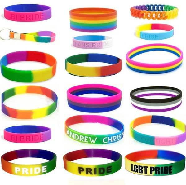 Bracelets arc-en-ciel de décoration tendance, Bracelet en caoutchouc de Silicone segmenté Gay Pride, taille adulte pour cadeau de Promotion 6112