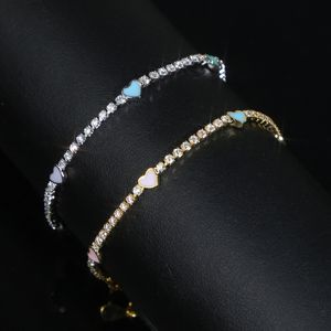 Brazalete de cadena de tenis con Mini corazón esmaltado de Color arcoíris fino y delicado a la moda, pulsera elegante de Hip Hop con circonita cúbica pavimentada, regalo de fiesta para mujer, joyería al por mayor