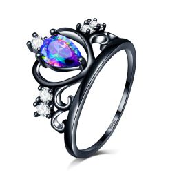 Conception à la mode personnalisée Multi A + Zircon Stone Princess Queen Queen Black Crown Ring Engagement Alliance Women Girls