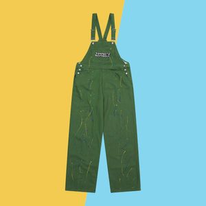 Trendy ontwerp van schouderbanden en broek, graffiti -spray geschilderd werkpak jumpsuit, unisex outdoor casual broek, overalls
