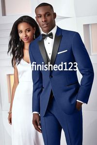 Diseño de moda Un botón Azul Novio Esmoquin Padrinos de boda Solapa de pico Los mejores trajes de hombre Trajes de chaqueta de boda para hombre (chaqueta + pantalones + chaleco + corbata) NO: 655