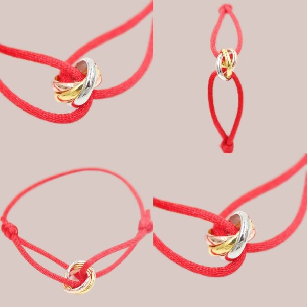 Bracelet de créateur tendance pour femme, chaîne à lacets rouge, bijoux, ruban, 3 boucles en métal, acier inoxydable, taille réglable 2024 zl192 H4