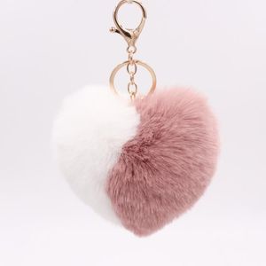 Porte-clés en forme de cœur Double couleur pour femmes, Pom Pom en fausse fourrure, porte-clés de voiture, pendentif de sac, accessoires 1305f