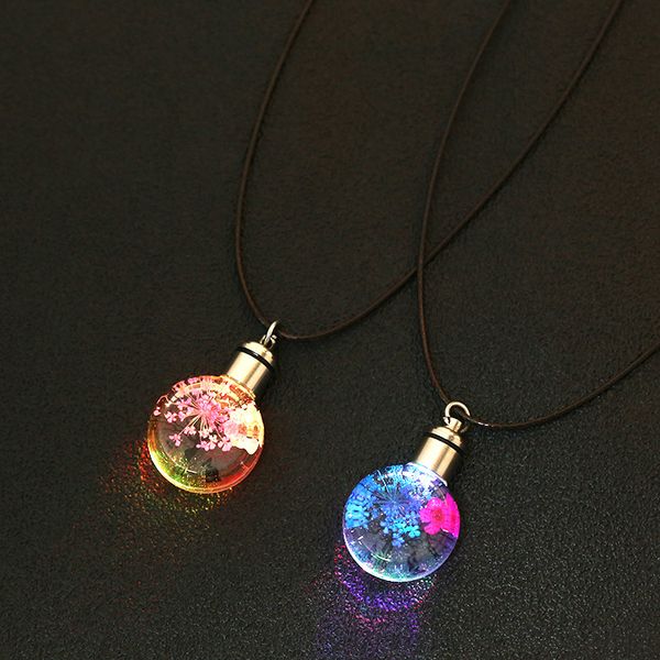 Collares con colgante de flores secas a la moda para mujer, collar con flor luminosa LED, abalorio, bola de cristal, joyería