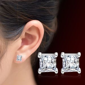 Trendy Earring Mode Witte Kleur Geometrische Vierkant Stud Oorbellen Luxe Bling Zirkoon Oor Studs Mannen Dames Hip Hop Sieraden