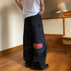 Jeans à taille haute brodé à la mode pour hommes Hiphop American surdimensionné surdimensionné Pantalon de jambe