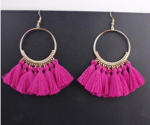 Boucles d'oreilles ethniques à la mode bohème gland pour femmes bijoux faits à la main coloré grand cerceau déclaration boucles d'oreilles pour fille GB1252