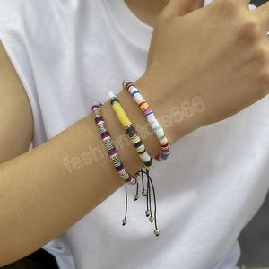 Bracelet ethnique coloré en perles d'argile polymère pour hommes, tendance, couleur contrastée, tressé, géométrique