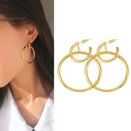 Trendy voortreffelijke zirkoonringen oorbellen voor vrouwen klassieke Koreaanse stud geometrische dubbele cirkel geschenken mode sieraden ontwerper vrouwen koper charmes oorrang goud kleur