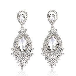 Trendy Mode-sieraden Vergulde Elegante Diamanten Vrouwen Glanzende Druppel Bloem Zinklegering Strass Oorbellen
