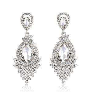 Trendy Mode-sieraden Vergulde Elegante Diamanten Vrouwen Glanzende Druppel Bloem Zinklegering Strass Oorbellen