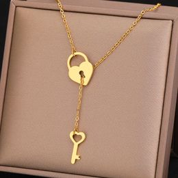 Collares colgantes independientes con llave de bloqueo de corazón fino a la moda, gargantilla de cadenas de moda para mujer, regalos de joyería