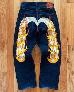 TRENDY FLAME DESIGN SENSE Jeans imprimé Hip-Hop Mens American Street Loose Wide-leg Pantalon à patte droite Collège décontracté 240319