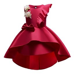 Trendy Bloem Decor Ruffled Bowknot Mouwloze Party Jurk Kid Girl Elegant Cheongsam Kostuumjurk 210528