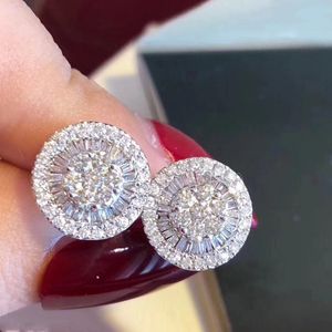 Trendy Flower Lab diamant cz Stud Earring Real 925 Sterling Silver Engagement Wedding Oorbellen voor vrouwen Gemstone Party Sieraden