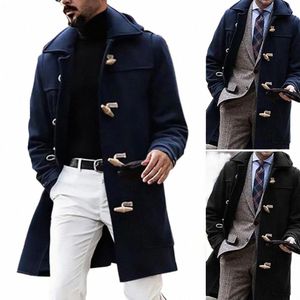 Trench-Coat à la mode pour hommes, style britannique, veste mi-longue, col rabattu, coupe-vent à simple boutonnage, résistant au froid, e1MX #