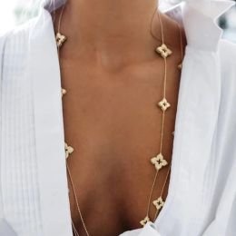 Trendy geometrie Lucky Clover ketting voor dames meisjes dagelijks feest trouwjurk mode charme cadeau hoge kwaliteit nieuw echt goud gegalvaniseerd klavertje vier witte schelp