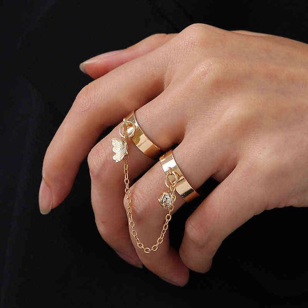 Anillo de mariposa con cadena de oro a la moda para chicas, anillo abierto Punk de 1 pieza para dedo índice para mujeres, joyería de lujo, regalo de boda, nueva moda G1125