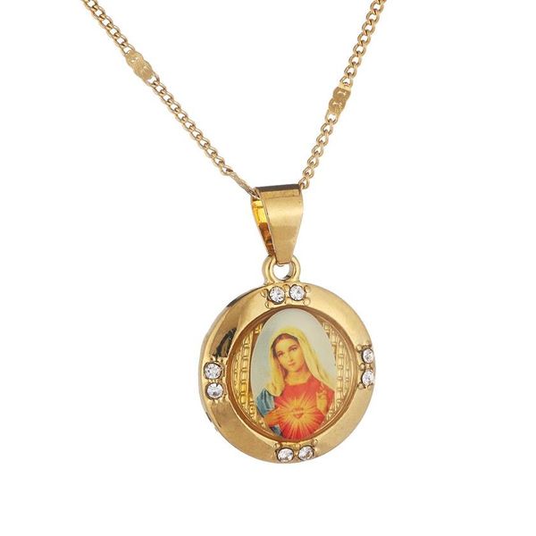 Chaîne chrétienne catholique couleur or, bijoux en émail, collier avec pendentif de la vierge marie, camée de la mère bénie, bijoux 1868