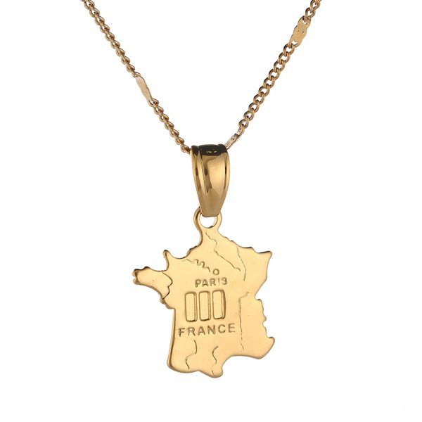 Collier pendentif étoiles et rayures pour femmes, couleur or, tendance, carte de France, bijoux en chaîne