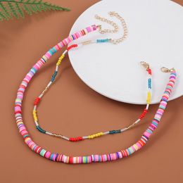 Trendy Handgemaakte Kralen Glazen Buis Kralen Aparte Chokers Kettingen Voor Vrouwen Multicolor Polymeer Klei Ketting Sieraden