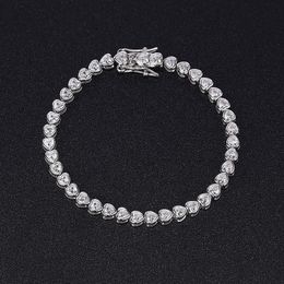 Bracelet en diamant Moissanite en forme de cœur, tendance, 3mm, en argent Sterling 925 véritable, bijoux de mariage, de fiançailles, pour femmes et hommes