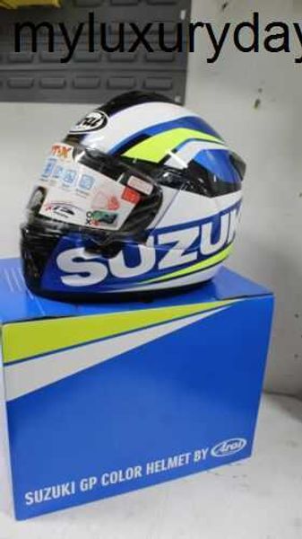 Trendy de haute qualité approuvé l'équipe ARAI SUZUKI EXTAR MOTORCYLE CASHET L Yellow Black Blue Nouveau casque de plume avec boîte de logo de marque