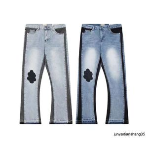 Trendy High Street Hommes Jeans Pantalons Créateur De Mode Denim Bleu Pantalon Évasé Jeunesse Rivet Imprimer Patch Blanc Jean Broderie Garçons Kecks