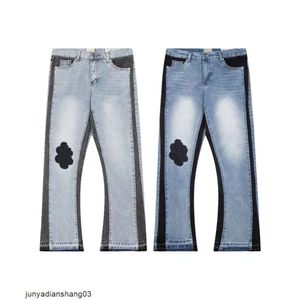 Trendy High Street Hommes Jeans Pantalons Créateur De Mode Denim Bleu Pantalon Évasé Jeunesse Rivet Imprimer Patch Blanc Jean Broderie Garçons Kecks