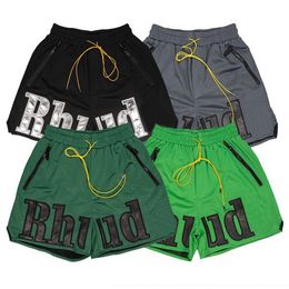 Trendy hiphop lederen geborduurde letters heren strand shorts zomer ademende basketbal multi-pocket populaire sport shorts