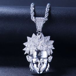 Pendentif hip hop tourbillon Naruto en Zircon, pendentif deux couleurs, galvanoplastie, or 14 carats, tête en zircon 3D