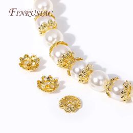 Capes à fleurs couvertes à la mode pour perles 8 mm 18k Gold plaqué en laiton Métal de perles Capes d'extrémité de bricolage Bijoux de perles de fabrication de bijoux