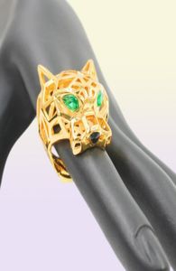 Trendy holle luipaard Animal Ring Green Eyes Hollow Panther Heads Rings For Men Women Party Jewelry7453520