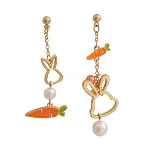 Boucles d'oreilles pendantes en forme de lapin et de carotte pour femmes et filles, pendentif asymétrique créatif, clous d'oreille, bijoux cadeaux