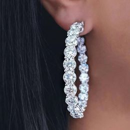 Trendy Hoop Earring Grown Diamond 100% Echt 925 Sterling Zilver Feest Bruiloft Oorbellen voor Vrouwen Bruids Verlovingssieraden Cadeau