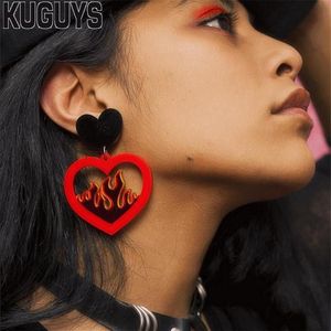 Bijoux tendance acrylique feu rouge coeur grandes boucles d'oreilles pour femmes Pendientes flamme goutte boucle d'oreille Oorbellen Brincos167e