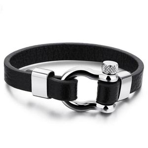 Trendy Sieraden Hiphop Lederen Armband Mannen Rvs Heren Mode Accessoires Zwart casual Armbanden Charm Bangles Gifts309K